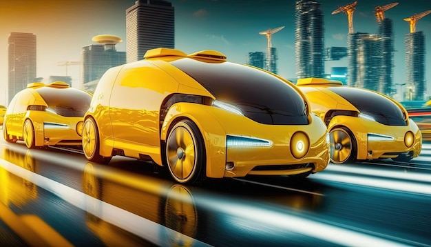 Futuristisches Elektroauto autonomes Taxiauto in naher Zukunft Generative KI