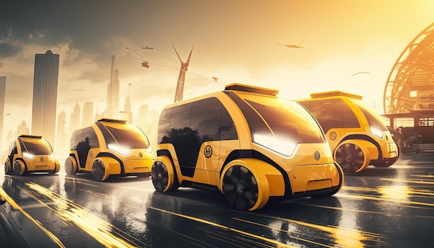 Futuristisches Elektroauto autonomes Taxiauto in naher Zukunft Generative KI