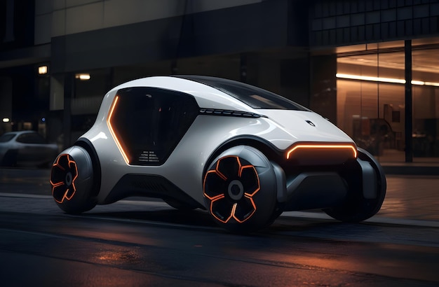 Futuristisches Elektroauto mit Geschwindigkeitsüberschreitung in der Stadtlandschaft