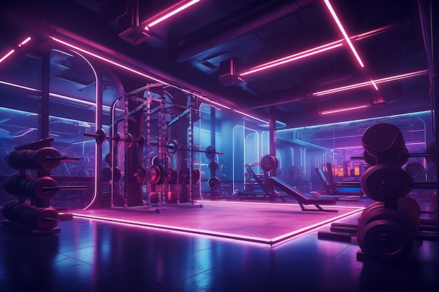 Futuristisches Fitnessstudio mit Neonlichtern Schönes Illustrationsbild Generative KI