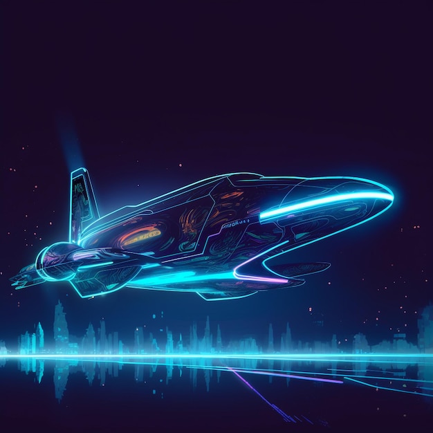 Futuristisches Flugzeug mit Neonlichtern