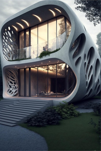 Futuristisches Haus inmitten eines Parks generative ai