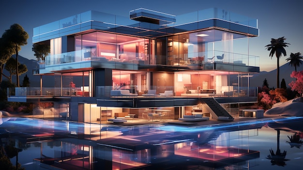 Futuristisches KI-gestütztes Immobilienkonzept in Neon