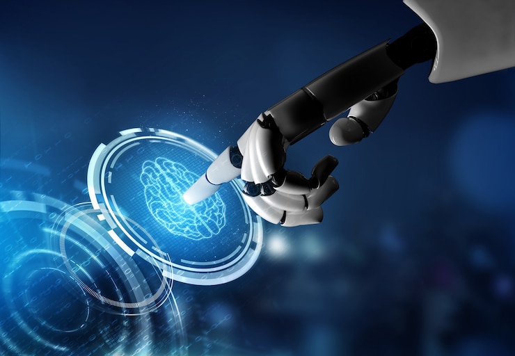 Foto futuristisches konzept der künstlichen intelligenz des roboters.
