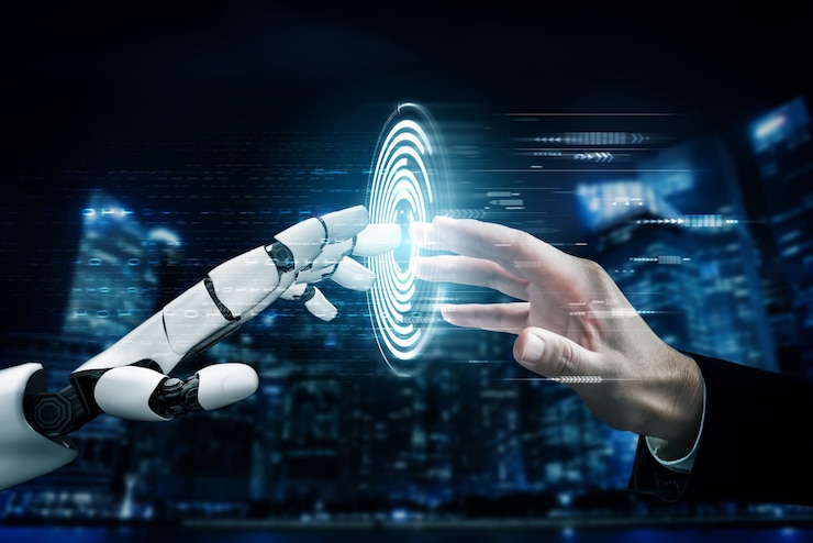 Foto futuristisches konzept der künstlichen intelligenz des roboters.