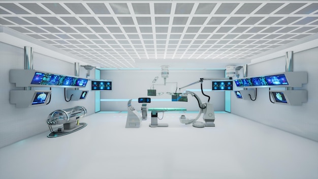 Futuristisches Krankenhauszimmer im Metaverse-Konzept 3D-Rendering