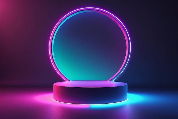 Futuristisches leeres rundes Sockel oder Podium mit Neonlicht Farbiges minimalistisches Konzeptdesign