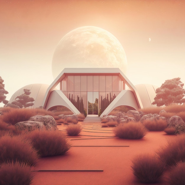 Futuristisches, modernes Haus auf dem Mars