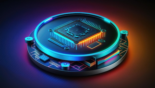 Futuristisches modernes neues Computerprozessor-Chip-buntes neonleuchtendes CPU-Modell des Mikroprozessors