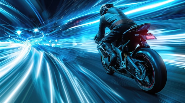 Futuristisches Motorradrennen in einer neonbeleuchteten Umgebung Digitalbild AIG49