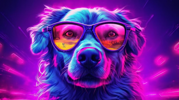 Futuristisches Neon-Cyberpunk-Porträt im Pop-Art-Stil Hund Generative KI