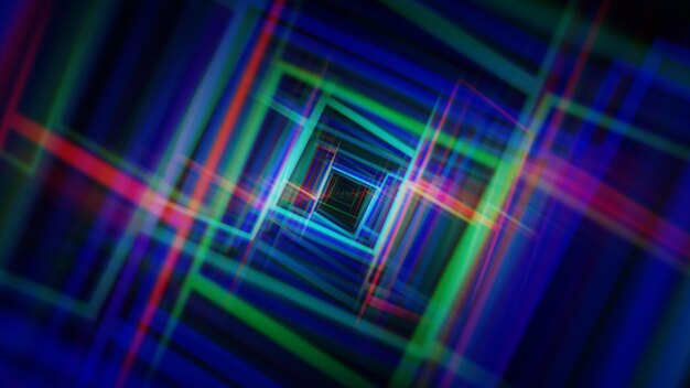 Futuristisches Neon-Lichtgitter mit farbenfrohen Linien auf dunklem Hintergrund