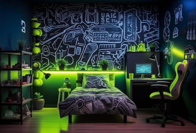 Futuristisches Neon-Schlafzimmer für Teenager