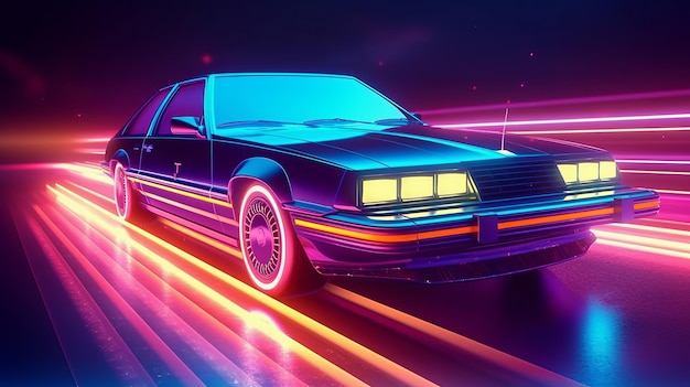 Foto futuristisches retro-wave-synth-wave-auto generative ki