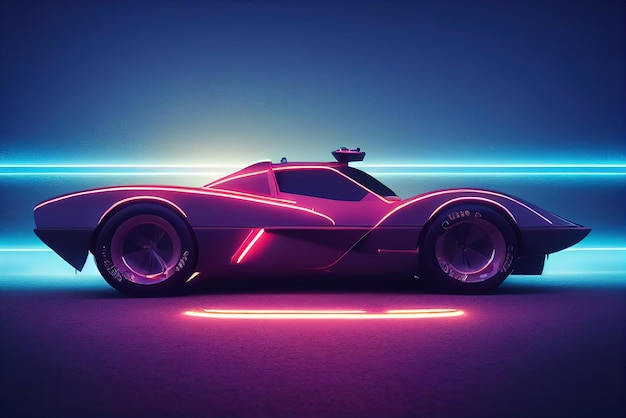 Futuristisches Retro-Wave-Synth-Wave-Auto Retro-Sportwagen mit Neon-Hintergrundbeleuchtungskonturen