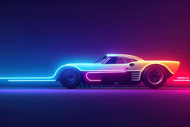 Futuristisches Retro-Wave-Synth-Wave-Auto Retro-Sportwagen mit Neon-Hintergrundbeleuchtungskonturen