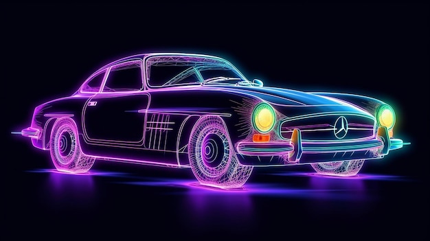 Foto futuristisches retro-wave-synth-wave-fahrzeug generatives ki-retro-sportautomobil mit neonlichtumrissen