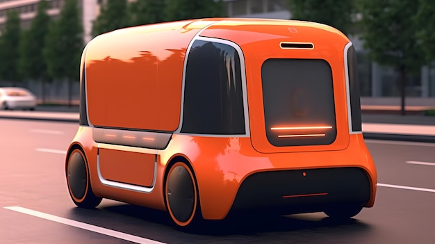futuristisches selbstfahrendes Auto mit minimalistischen Kastenformen, Robocar-Hochtechnologie