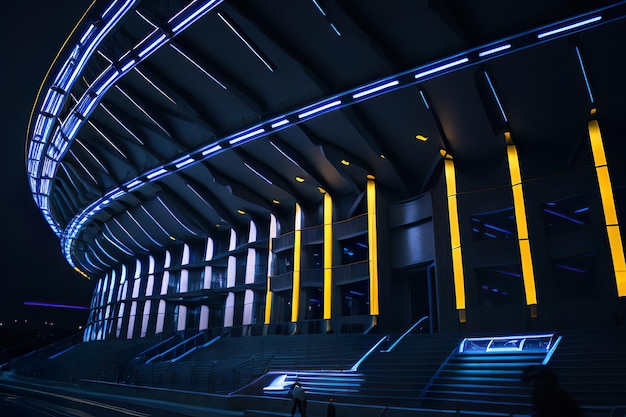 Futuristisches Stadion mit modernem Design mit Neonlichtern in der Nacht Generative KI