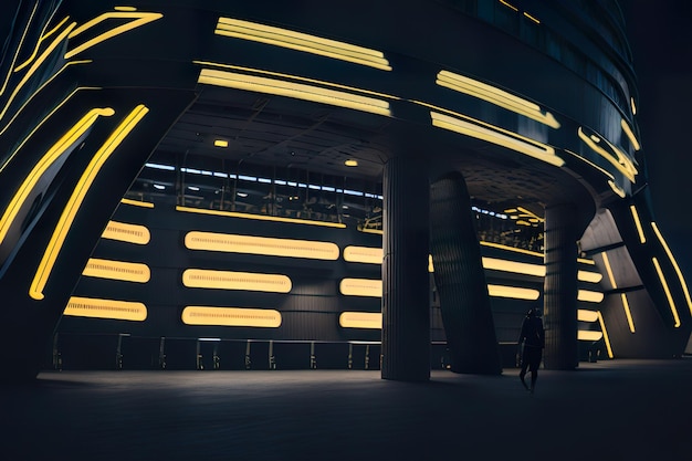 Futuristisches Stadion mit modernem Design mit Neonlichtern in der Nacht Generative KI