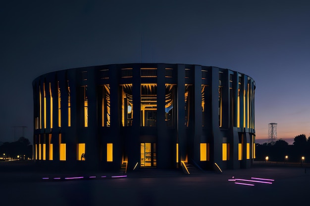 Futuristisches Stadion mit modernem Design mit Neonlichtern in der Nacht Generative KI