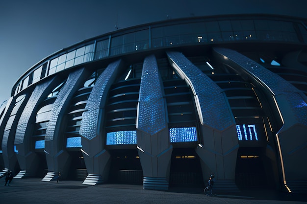 Futuristisches Stadion mit modernem Design mit Neonlichtern in der Nacht Generative KI