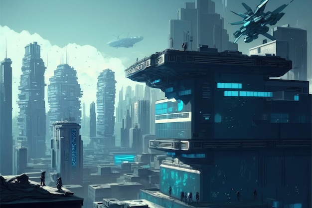 Futuristisches Stadtbild mit Industriestrukturen im Science-Fiction-Setting Fantasy-Konzept Illustrationsmalerei Generative KI