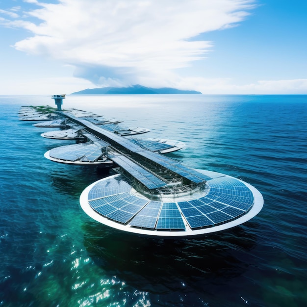 Futuristisches umweltfreundliches Kraftwerk der Zukunft im Ozean, das das Wasser revolutioniert