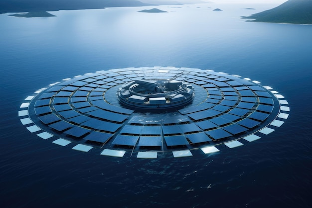 Futuristisches umweltfreundliches Kraftwerk der Zukunft im Ozean, das das Wasser revolutioniert