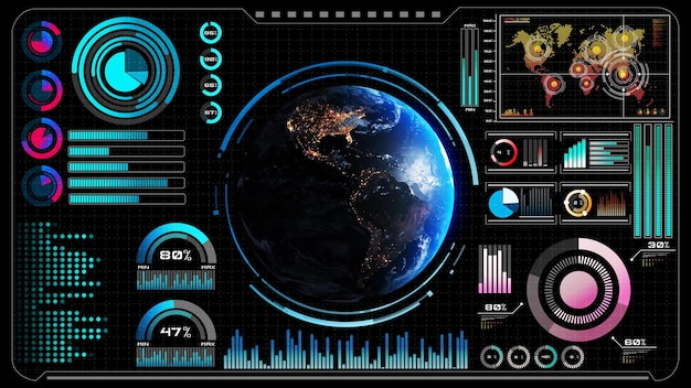 Foto futuristisches vr-headup-display-design mit orbitalem 3d-rendering für globale netzwerke