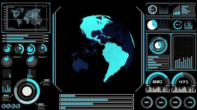 Futuristisches VR-Headup-Display-Design mit orbitalem 3D-Rendering für globale Netzwerke