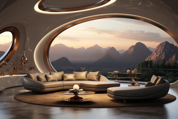 Foto futuristisches wohnzimmer mit elegantem konzept und silberner farbe