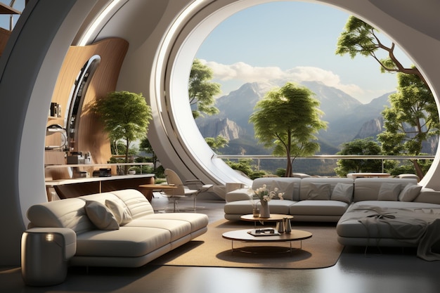 Futuristisches Wohnzimmer mit elegantem Konzept und silberner Farbe