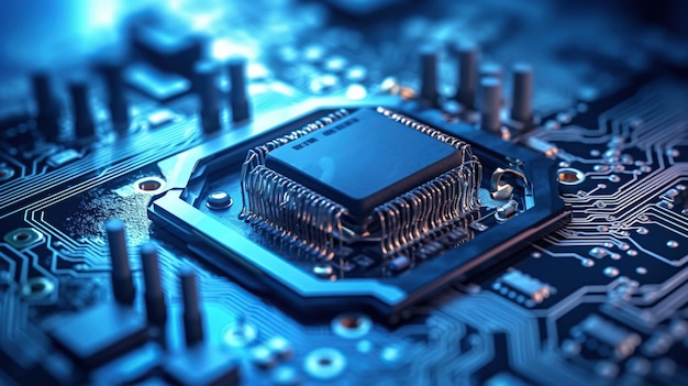 Futuro chip industrial cpu robótico de alta tecnologia Super computador processador manipulador robótico End Effector segurando CPU chip ilustração generativa ai