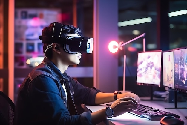 Futuro conceito de jogo e entretenimento de metaverso de tecnologia digital