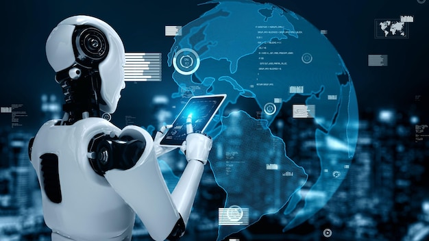 El futuro control de la tecnología financiera por parte del robot huminoide de IA utiliza el aprendizaje automático