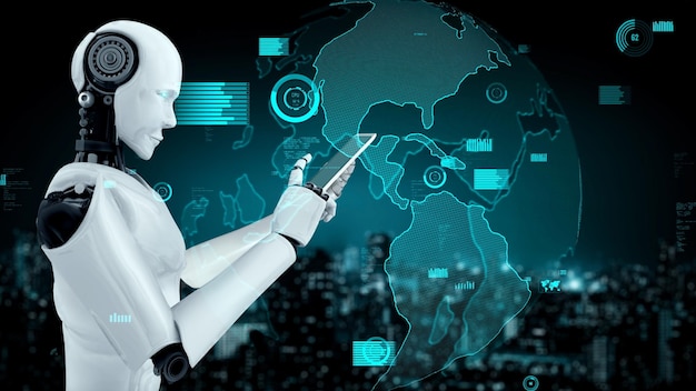El futuro control de la tecnología financiera por parte del robot huminoide de IA utiliza el aprendizaje automático