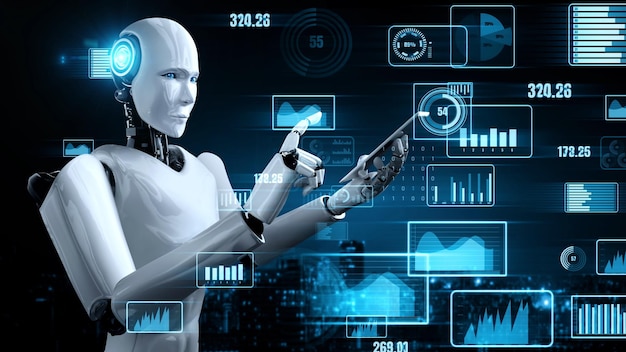El futuro control de la tecnología financiera por parte del robot huminoide de IA utiliza el aprendizaje automático