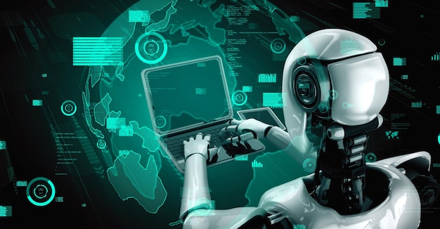 El futuro control de la tecnología financiera por parte del robot huminoide de IA utiliza el aprendizaje automático