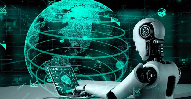 El futuro control de la tecnología financiera por parte del robot huminoide de IA utiliza el aprendizaje automático