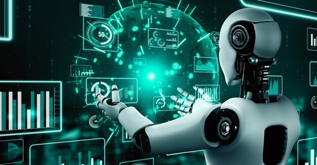 El futuro control de la tecnología financiera por parte del robot huminoide de IA utiliza el aprendizaje automático