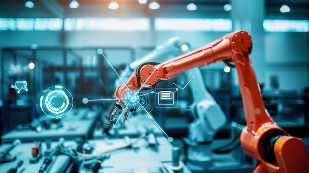 Futuro digital de la industria de la automatización de fábricas de brazos robóticos