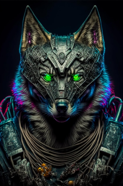 Foto futuro roar cyber cão em steampunk scifi landscape ai gerado