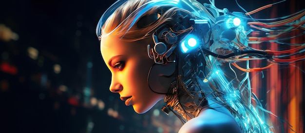 futuro robô cyborg mulher fundo papel de parede ai imagem gerada