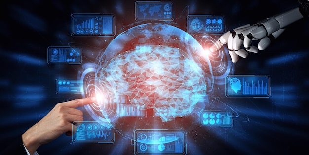 El futuro robot de inteligencia artificial y el cyborg