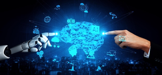 El futuro robot de inteligencia artificial y el cyborg