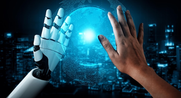 El futuro robot de inteligencia artificial y el cyborg