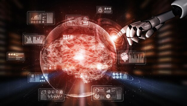 Futuro robot de inteligencia artificial e ilustración cyborg 3D