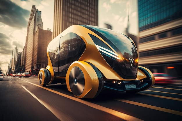 El futuro del transporte de taxis autónomos eléctricos circulando por la ciudad