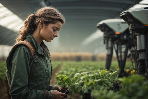 Foto los futuros agricultores de robots agrícolas representan la tecnología agrícola y la automatización agrícola ar c